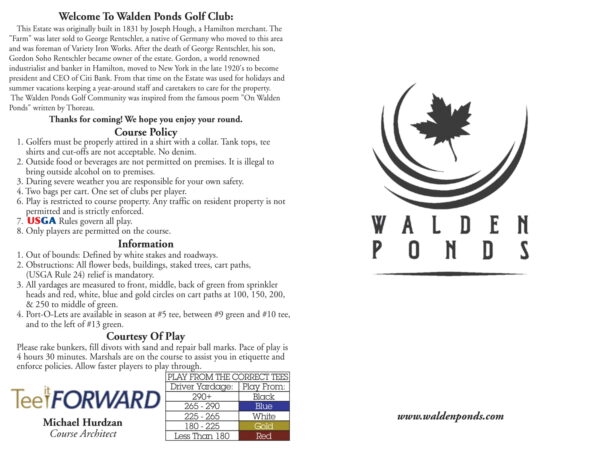 Scorecard Walden Ponds Golf Club